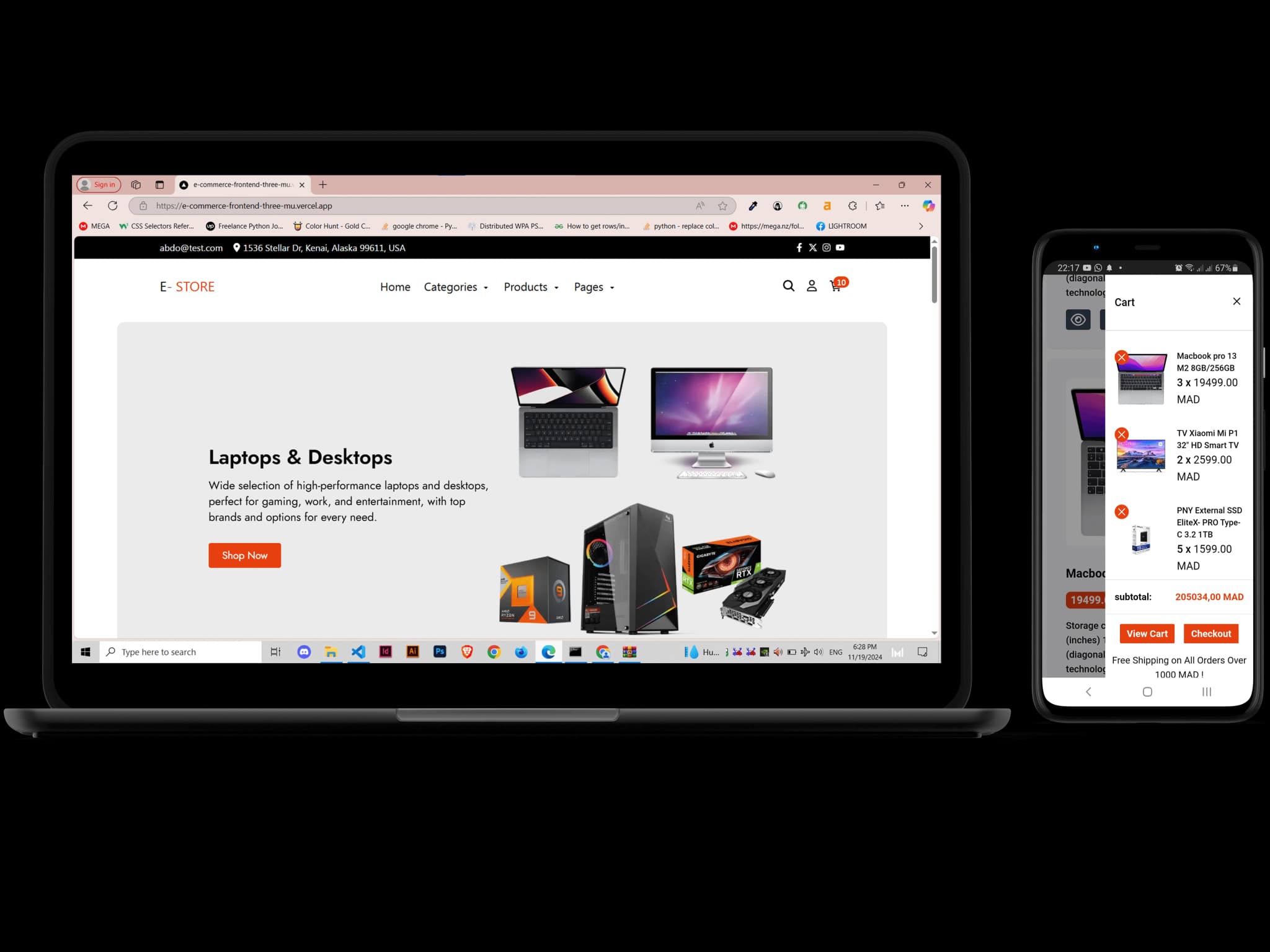 Project's mockup on a laptop and a mobile phone