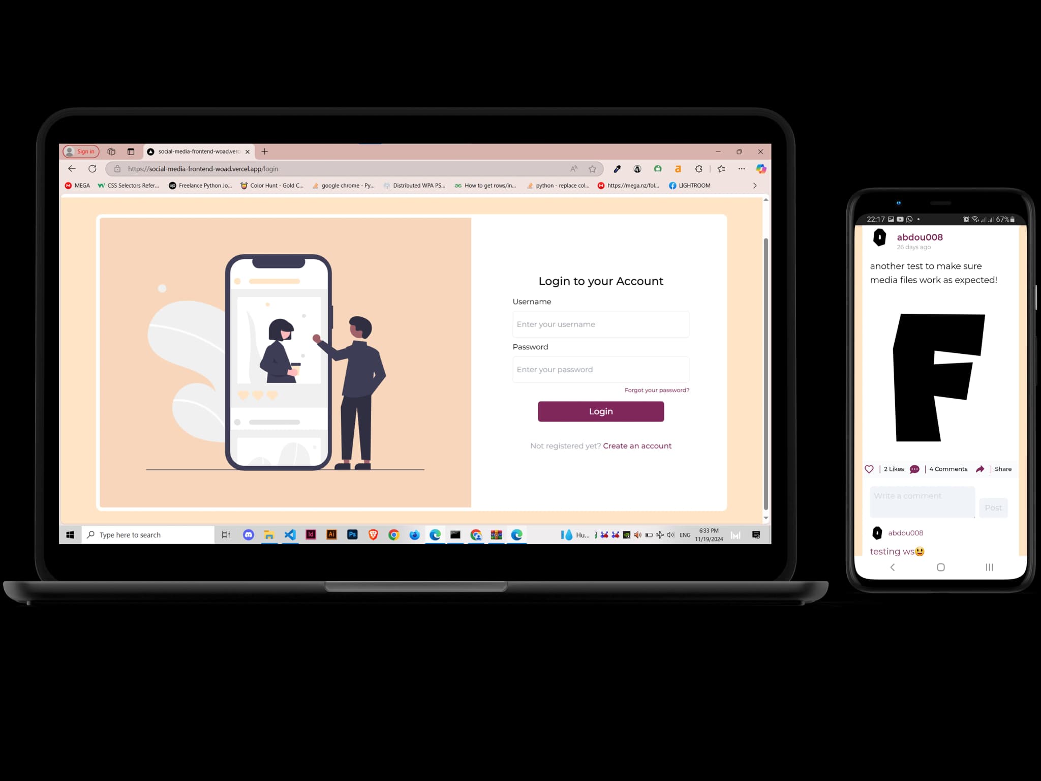 Project's mockup on a laptop and a mobile phone